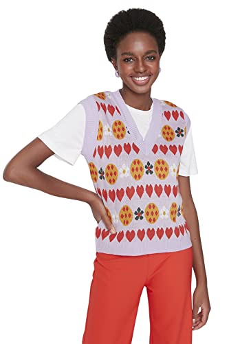 TRENDYOL Damska kamizelka z dekoltem w serek, jednokolorowa, podkreślająca figurę, dziergana sweter, liliowa, M, liliowy, M