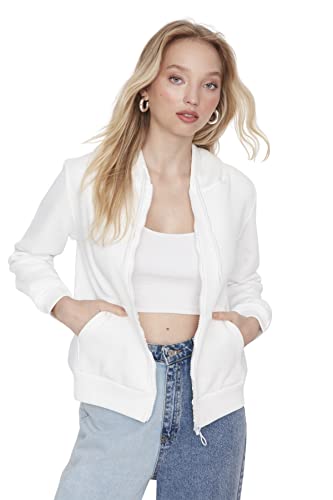 Trendyol Bluza damska z kapturem z hasłem, regularna, Ecru, XS