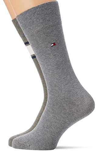Tommy Hilfiger Męskie wielokolorowe skarpety Melange Classic (2 sztuki), oliwkowy/szary melanż, 39 EU