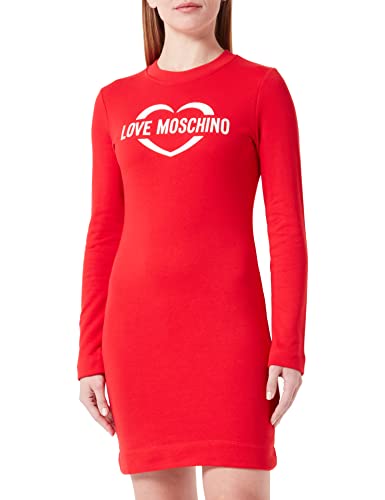 Love Moschino Damska sukienka z długim rękawem z nadrukiem holograficznym w sercu, czerwony, 42