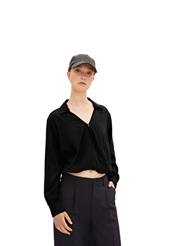 TOM TAILOR Denim Damski Bluzka owijana z wiskozy 1034277, 14482 - Deep Black, XL