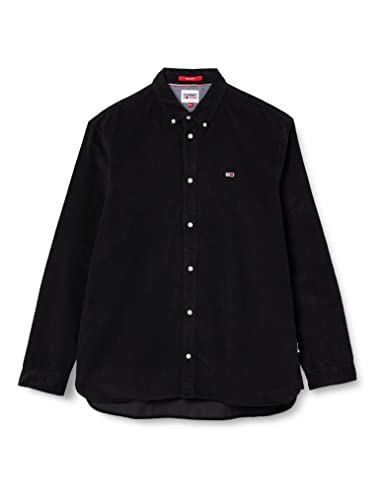 Tommy Hilfiger Męska koszula TJM Solid Cord Casual, czarna, XXL, Czarny, XXL