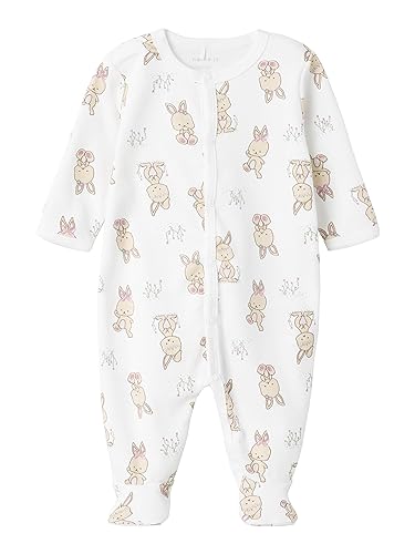 NAME IT Nbfnightsuit W/F Rabbit Noos śpioszki do spania dla dziewczynek, Bright White, 68 cm
