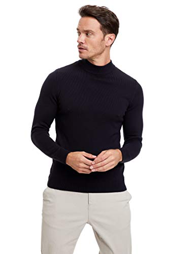 DeFacto Męski sweter z dzianiny z długim rękawem, okrągły dekolt, slim fit dla mężczyzn, topy (granatowy, 3XL), grantowy, 3XL