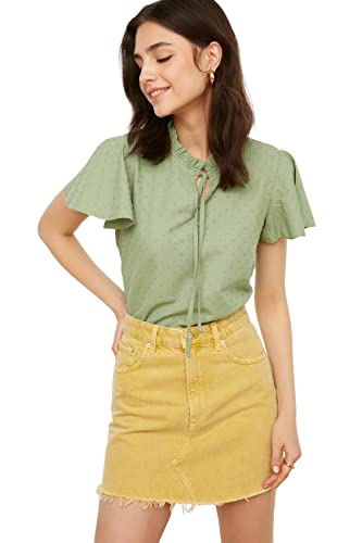 TRENDYOL Damska koszula damska regular standard mandarin Collar Woven Blouse, mięta, 34