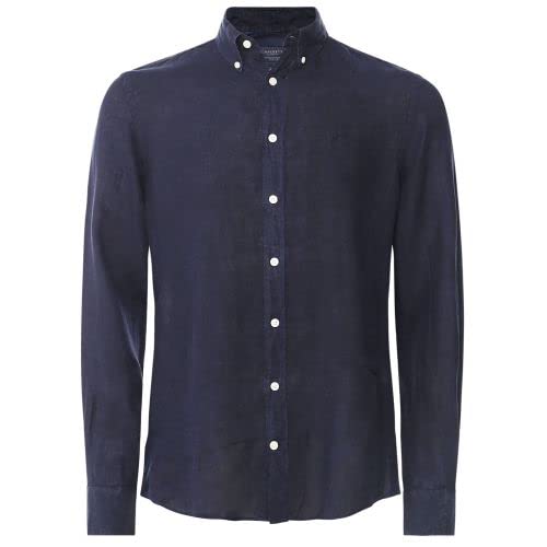 Hackett London Koszula męska barwiona lniana B, granatowy, XL