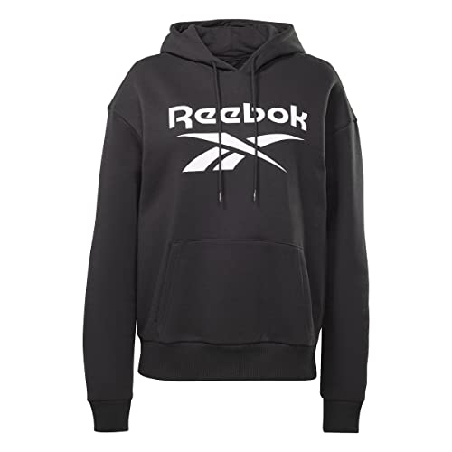 Reebok Damska bluza polarowa z kapturem z dużym logo, czarna, M, Czarny, M