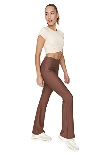 Trendyol Damskie legginsy sportowe z wysokim stanem, brązowe, M, Brązowy, M