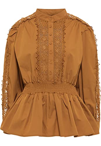 Naemi Damska elegancka bluzka z koronką kwiatową 19529466, ciemny kamel, XS, Ciemny karmel, XS