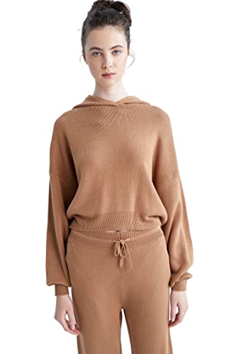 DeFacto Sweter normalny krój dla kobiet – sweter z golfem na topy damski (camel, M – L), piaskowy, M
