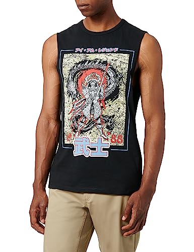 Koton Męski tank top z nadrukiem anime bez rękawów, czarny (999), S