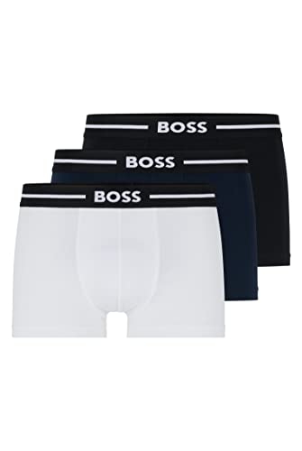 BOSS Męskie Trunk 3P Pogrubiony Zestaw trzech krótkich bawełnianych bokserów z logo w talii, Open Miscellaneous984, XS