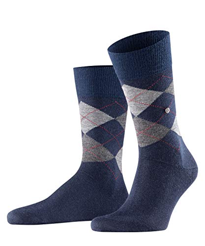 Burlington Mężczyźni Skarpety Edinburgh M SO Wełna z wzorem 1 Para, Niebieski (Dark Navy 6377), 40-46