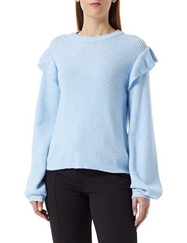 Vila Damski sweter Viril O-Neck Flounce Knit Top Noos, Kentucky Blue/Szczegóły: melanż, XL