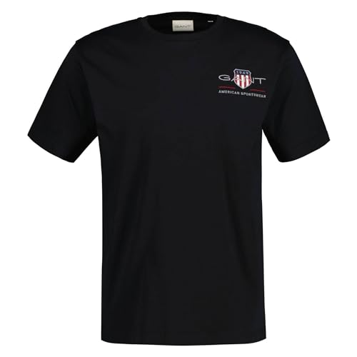GANT Męski t-shirt REG Archive Shield EMB SS, czarny, standardowy, czarny, 5XL