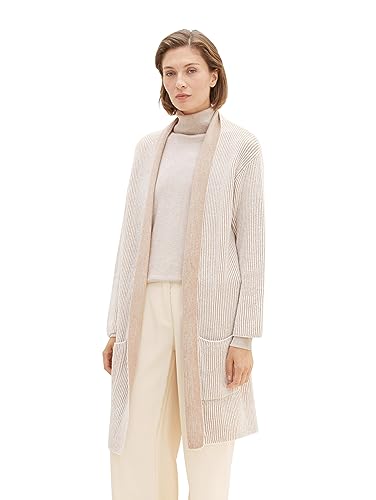 TOM TAILOR Damski kardigan z dzianiny, 34137 – prążkowane prążki (Offwhite Beige Plaited Rib), XXL
