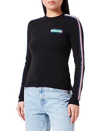 Love Moschino Damski sweter slim fit z długim rękawem z okrągłym dekoltem z paskami i naszywkami, czarny, 48