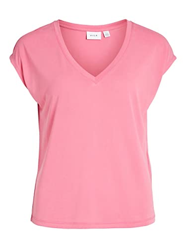 Vila Damska koszulka Vimodala V-Neck S/S Top/Su-Noos, Fandango Pink, M