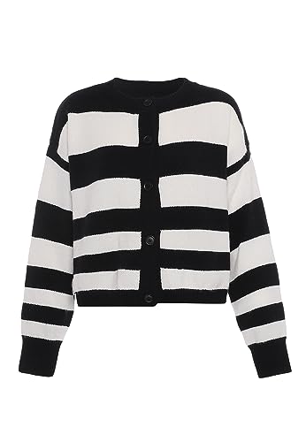 Fenia Damski modny kardigan w paski akryl czarny Wełna biały rozmiar XL/XXL, czarny wełniany biały, XL