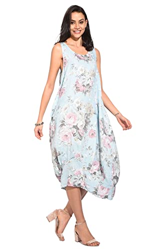 Bonateks damska sukienka 100% lniana wyprodukowana we Włoszech, krótka sukienka w płynie z przodu i bez rękawów, biała, rozmiar: S, biały, S