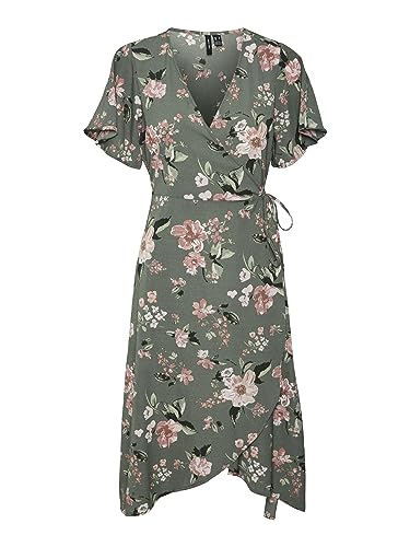 VERO MODA Sukienka damska VMSAKI SS Calf WRAP GA NOOS, Laurel Wreath/AOP:Big Flower, XS, Laurel Wreath/Aop:big Flower, XS