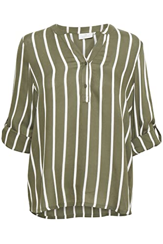 KAFFE Damska koszulka z długim rękawem V-Neck Bluzka, Khaki, 46