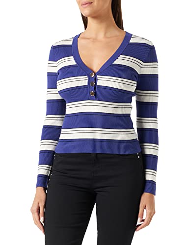 Morgan damski sweter z długim rękawem w paski kotek fioletowy TS, Irys/kość słoniowa, S