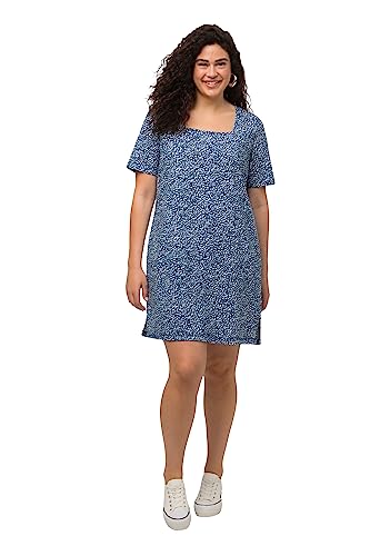 Ulla Popken Damska koszulka z długim rękawem, nadruk kwiatowy, dekolt Carree, koszulka z długim rękawem, morski, 46/48