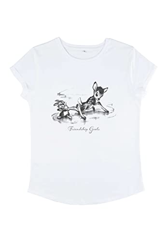 Disney Classics Women's Bambi Friendship Organic Rolled Sleeve t-shirt damski, biały, S, biały, S
