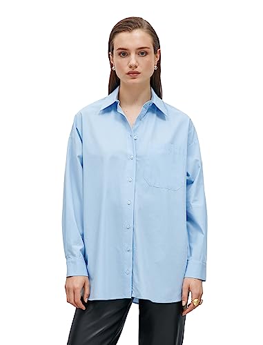 Koton Damska koszulka bawełniana z kieszeniami, oversized, 653 (niebieski), 40