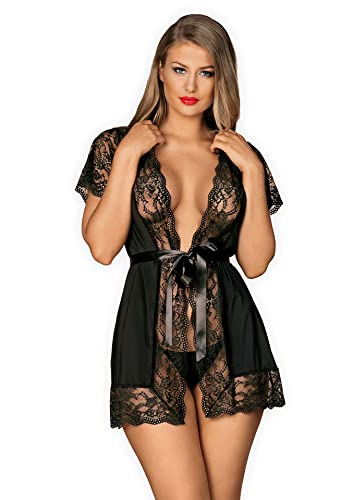 Obsessive Damska koszulka nocna Peignoir Luvae, czarna (Negro), S/M, czarny (czarny), S-M