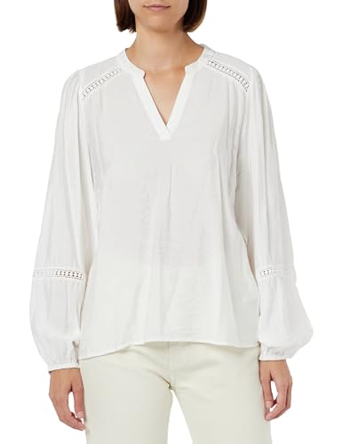 KAFFE Damska bluzka V-Notch Neck Długie Rękawy Relaksująca Koronkowa Wstążka Details, kreda, 36