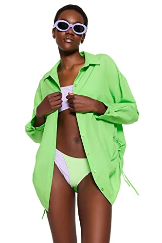 Trendyol Damska koszula plażowa oversize Basic koszula z kołnierzem tkana koszula, ZIELONY, 66