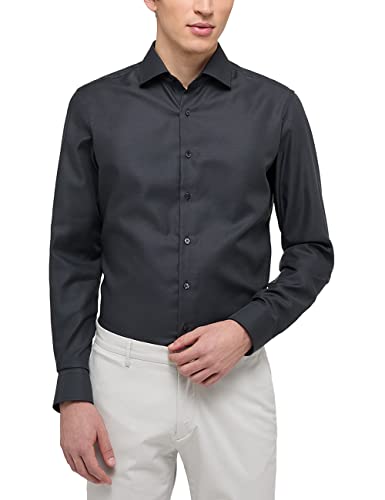 Eterna Męska koszula z długim rękawem Slim FIT Twill antracytowa struktura, 15, Antracyt, 36