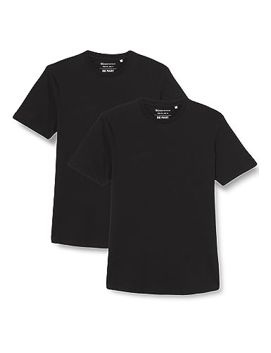 TOM TAILOR Dwupak męski T-shirt z bawełnianego denimu z okrągłym dekoltem, 29999-Czarny, XS