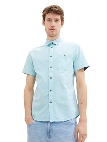 TOM TAILOR Męska koszula z krótkim rękawem z kieszenią na piersi, 32384 - Niebiesko-biała struktura w kropki, L