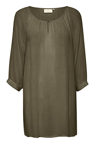 KAFFE Damska koszula 3/4 Sleeved Tuunic Długa Flowa Bluzka Koszulka, Grafika Leaf, 50