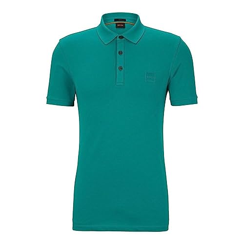 BOSS Męska koszulka polo Passenger Slim-Fit z rozciągliwej bawełny z naszywką z logo, Dark Green303, 5XL