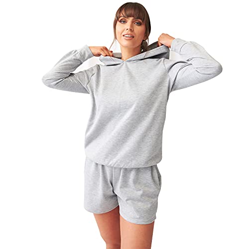 OHS Sweter damski z kapturem, szaro-LRG, bluza z kapturem, duża