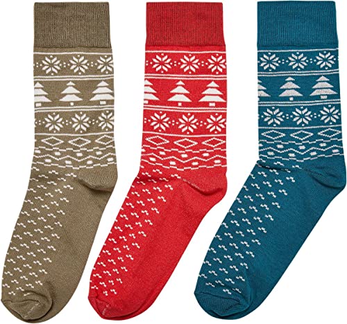 Urban Classics Skarpety z wzorem norweskim, 3 sztuki, uniseks, wielokolorowe, basics, streetwear, Hugered/Jasper/Tiniolive, 39-42 EU