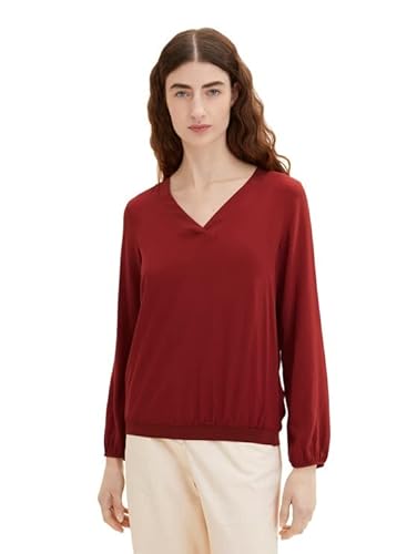 TOM TAILOR Damski bluzka z dekoltem w serek 1034468, 27470 - Dark Maroon Red, 36