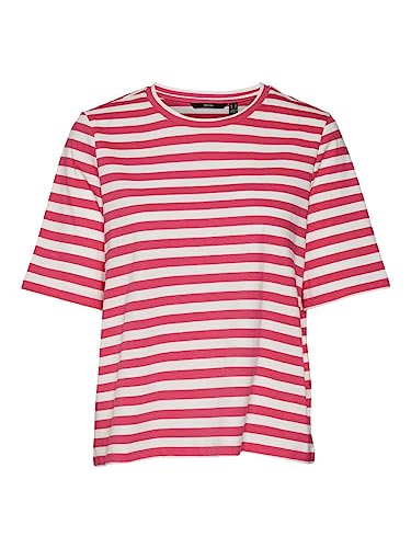 VERO MODA Damski szal kominowy VMMOLLY 2/4 Oversize Tee NOOS, Pink Yarrow/Stripes: śnieżnobiałe, S