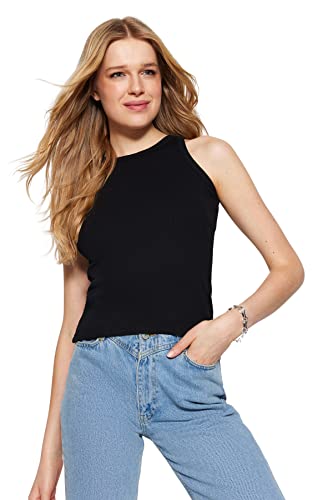 Trendyol Damska koszulka slim fit Bodycon Crew Neck Knit Singlet, czarny, L, Czarny, L