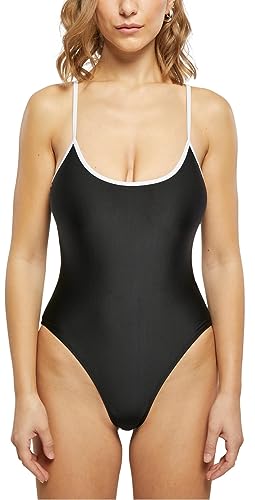 Urban Classics Damski kostium kąpielowy retro z recyklingu, jednoczęściowy strój kąpielowy, czarny/biały, czarny/biały, M