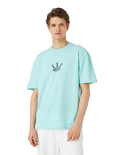 Koton Koszulka męska z nadrukiem Crew Neck Short Sleeve Oversized, 817 (zielony), L