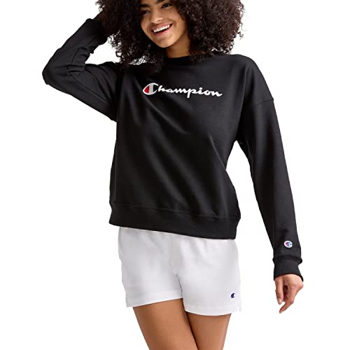 Champion Damska bluza Powerblend Relaxed Crew, sitodrukowa bluza, Black-y08113, rozmiar L