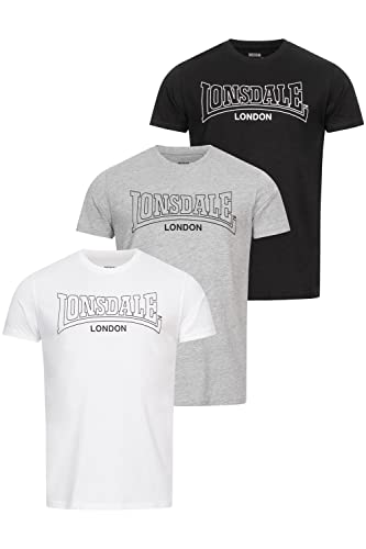 Lonsdale Męski t-shirt o regularnym kroju 3-pak BEANLEY, czarny/biały/szary (Marl Grey), XL 117435