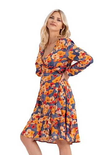 LOOK made with love Sukienka damska Valentina Look, sukienka z kwiecistą kopertą, S/M, Red Floral, S-M