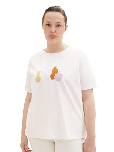 TOM TAILOR Damska koszulka z nadrukiem plus size, 10315 - Whisper White, 52