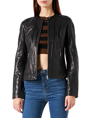 Naf Naf Damska kurtka skórzana skórzana, czarna, 38